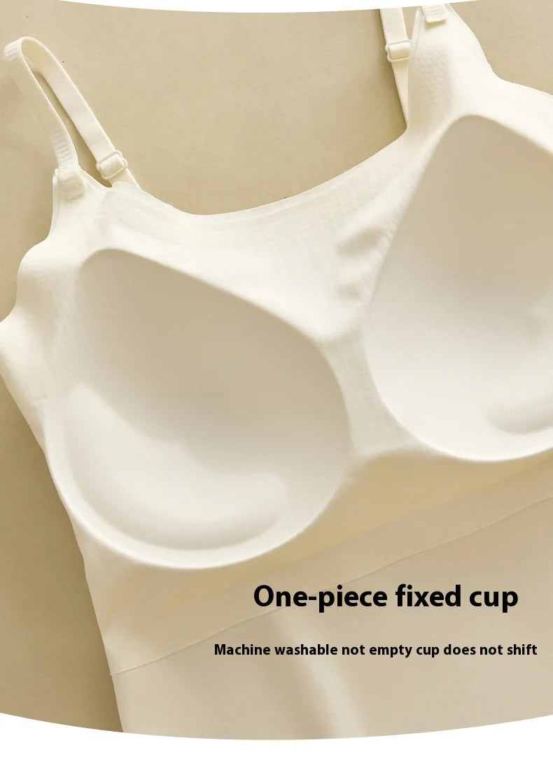BraChic™ ice silk cami with fixed cup design, machine washable, perfect for comfort and support.