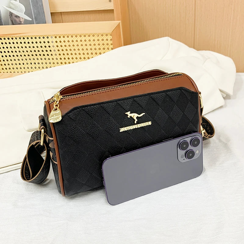 Checkered Leather Messenger Bag
