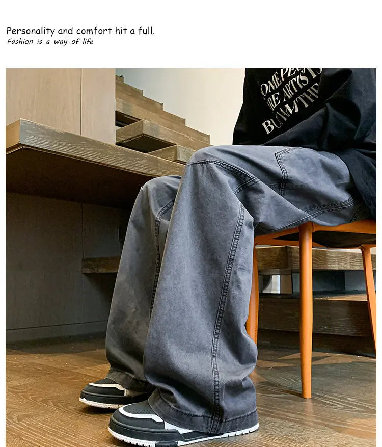 بنطلون كارغو رجالي واسع من قماش الشارع