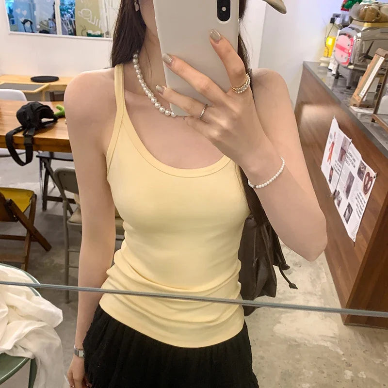 Basic Ribbed O-Neck Camisole Tank Top