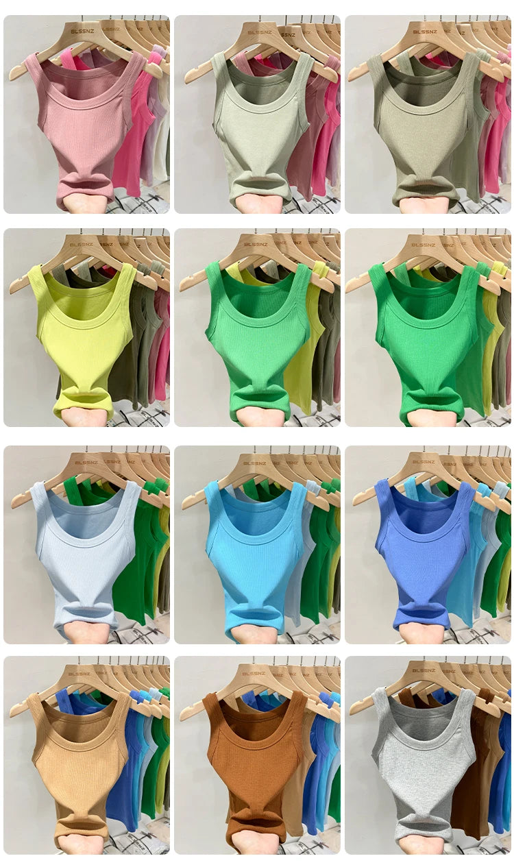Colorful RibFlex™ Basic O-Neck Tank tops in various shades, showcasing summer comfort and style.