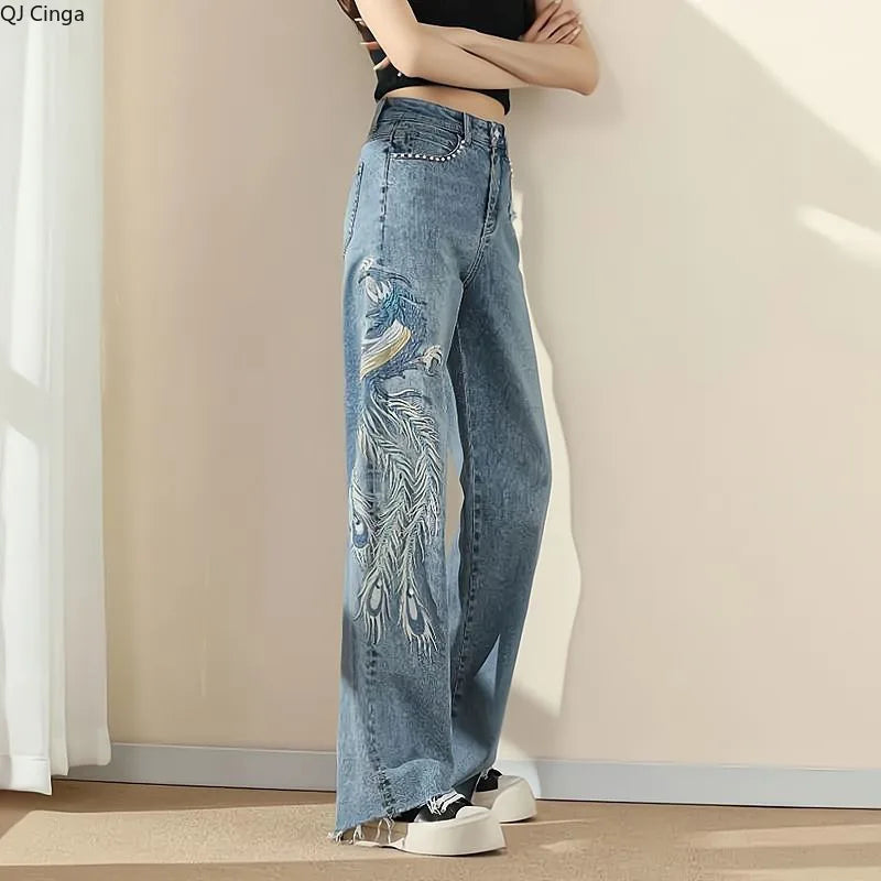 FlexCharm™ – Embroidered Loose Fit Jeans (Light Blue, S-XXXL Sizing)