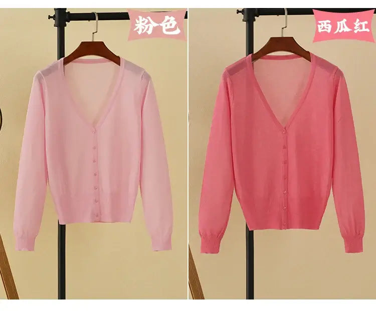 Women Cropped V-Neck Knit Cardigan