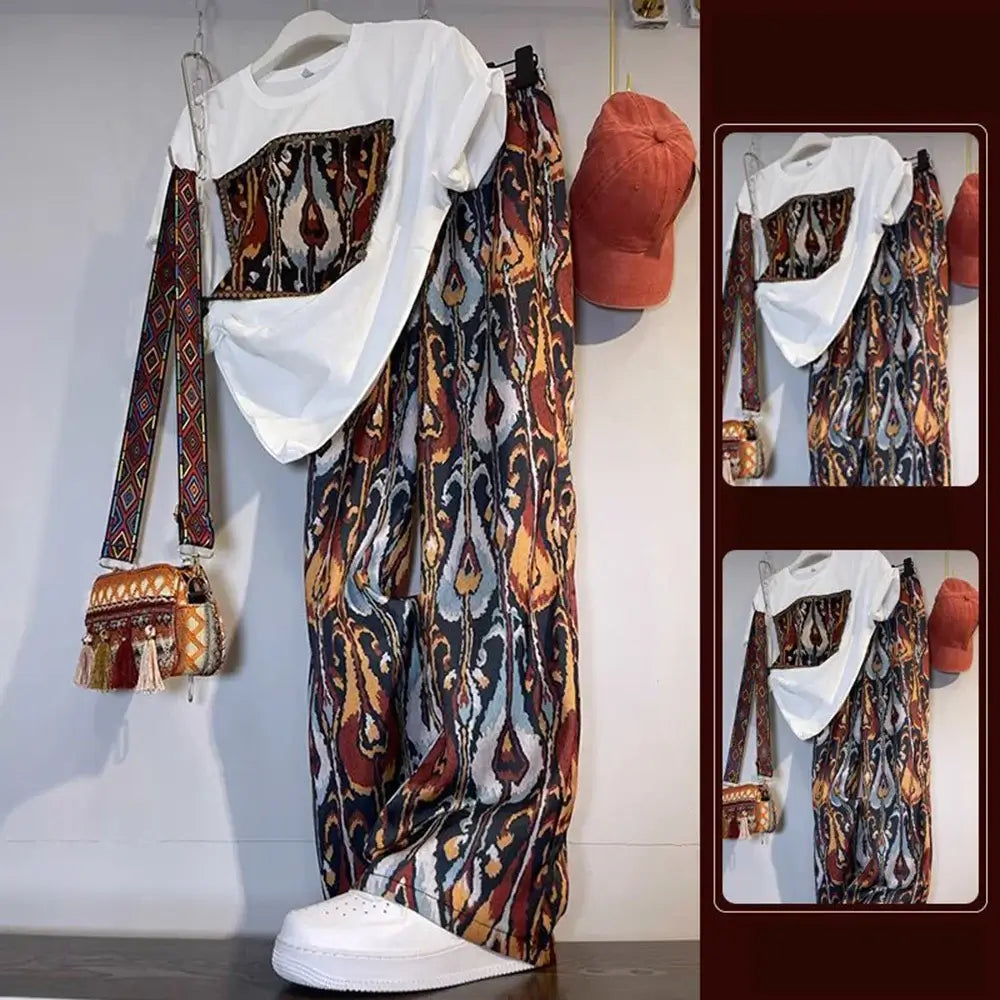 Women Summer Patchwork T-Shirt Pants Set