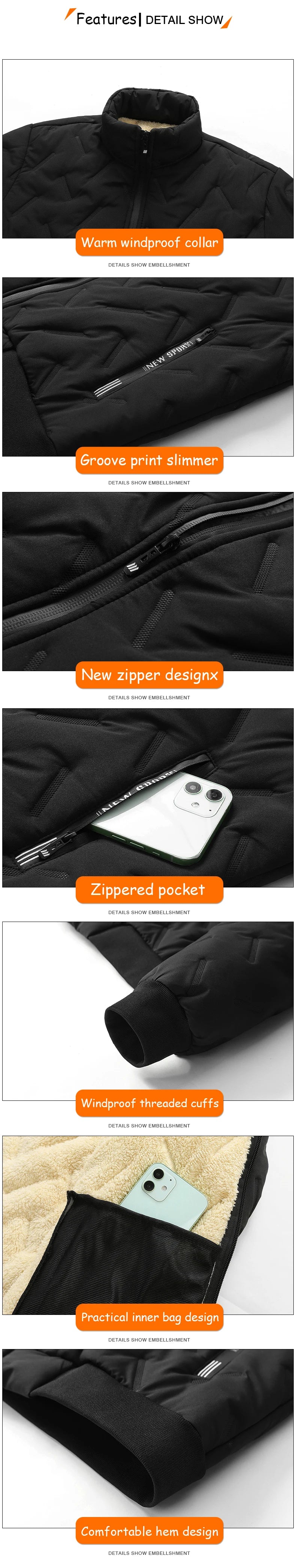 جاكيت شتوي قطني للرجال مقاس كبير 2025