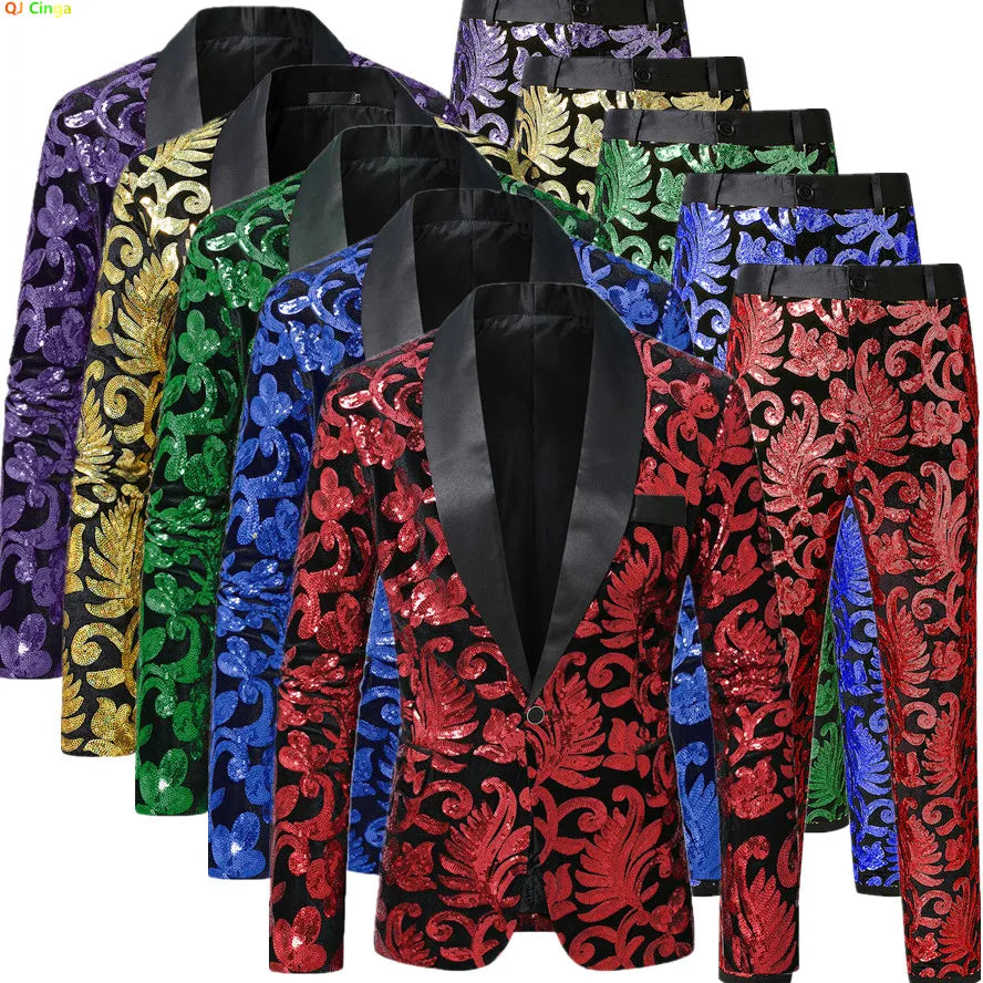 Men Luxury Sequin Party Suit Set