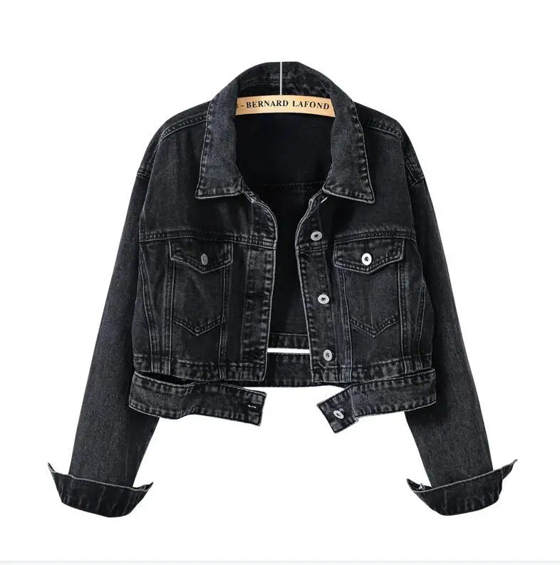 Women's Black Lapel Denim Coat