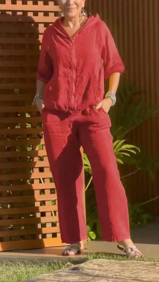 بدلة نسائية بمقاسات كبيرة - هودي وبنطلون من القطن القنب