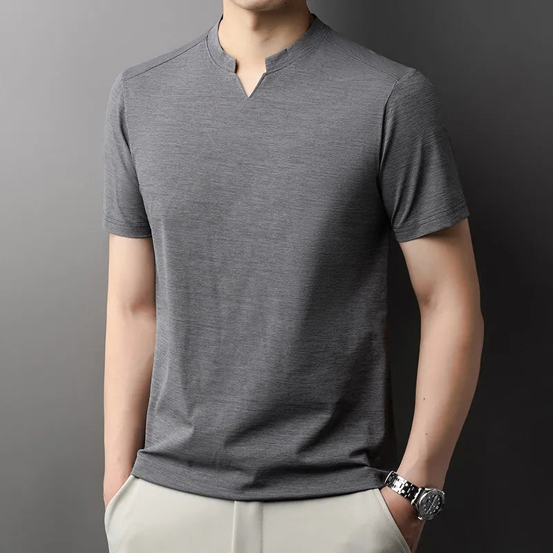 Men V-Neck Solid Short Sleeve T-Shirt