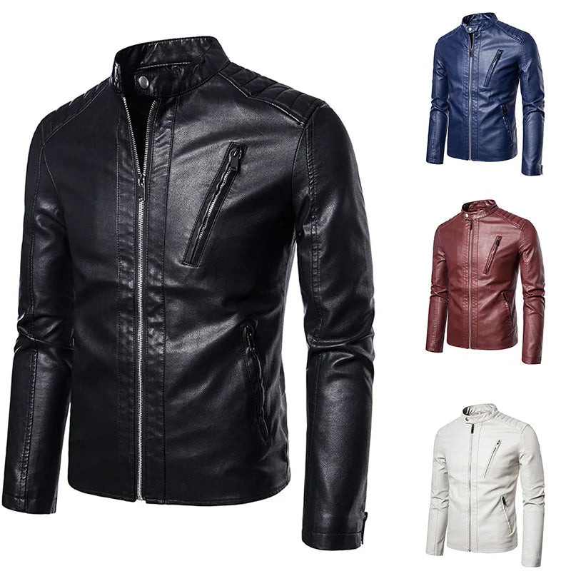 Men Faux Leather Motorcycle Jacket