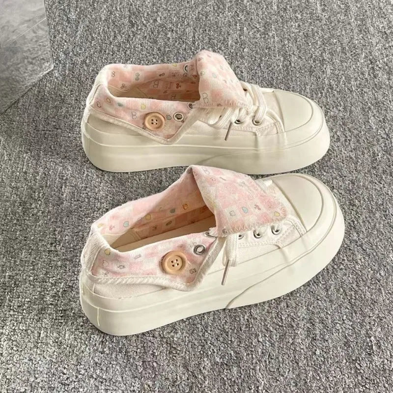 Women Canvas Shoes Thick Sole White Sneakers