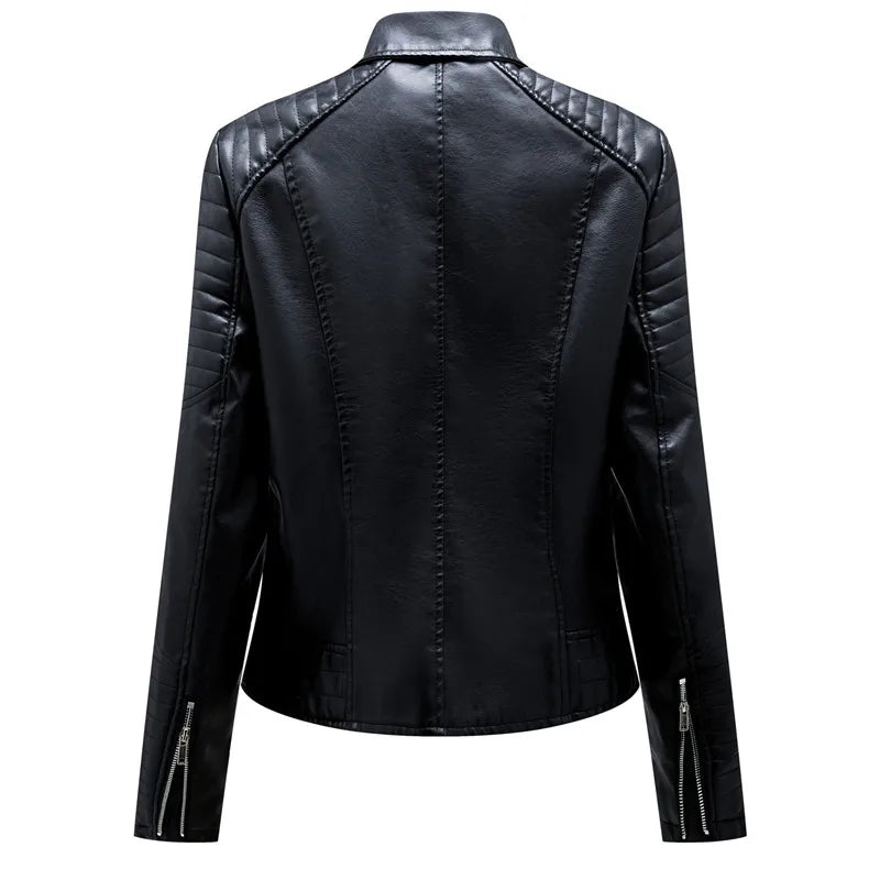 Women's Faux Leather Lapel Biker Jacket
