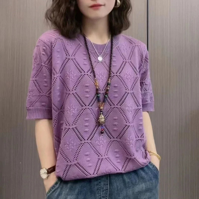 Women's Hollow Jacquard Knit Pullover