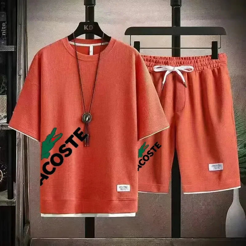 Men Waffle Print Shorts Set