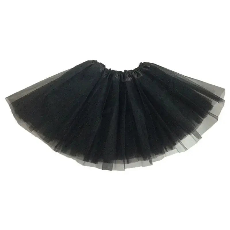 Black tulle tutu skirt for girls, perfect for dance, parties, and dress-up, featuring a layered design.