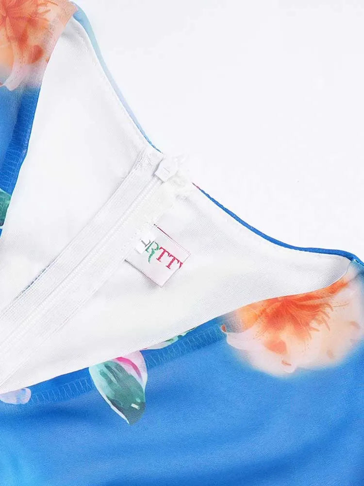 فستان نسائي من الشيفون المطبوع بفتحة رقبة على شكل حرف V