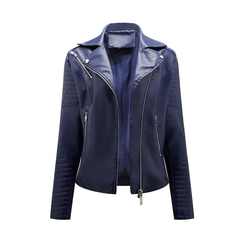 Women's Faux Leather Lapel Biker Jacket