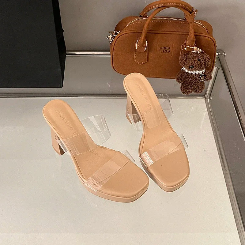 حذاء مفتوح من الأمام شفاف بكعب عالٍ – صيف 2025