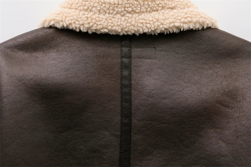 Vintage Faux Shearling Belted Winter Jacket