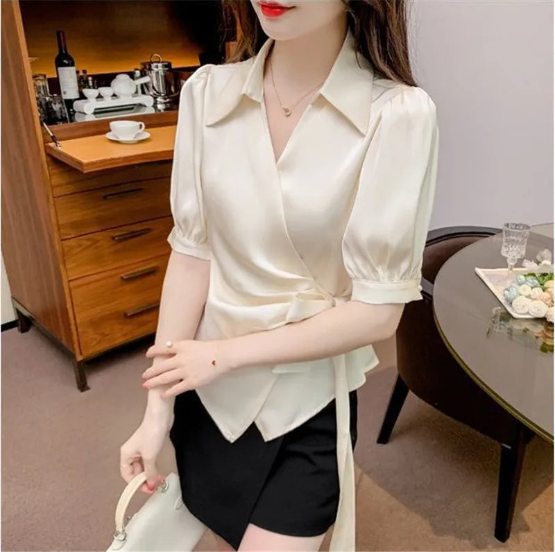 Chiffon V-Neck Short Sleeve Women's Jacket