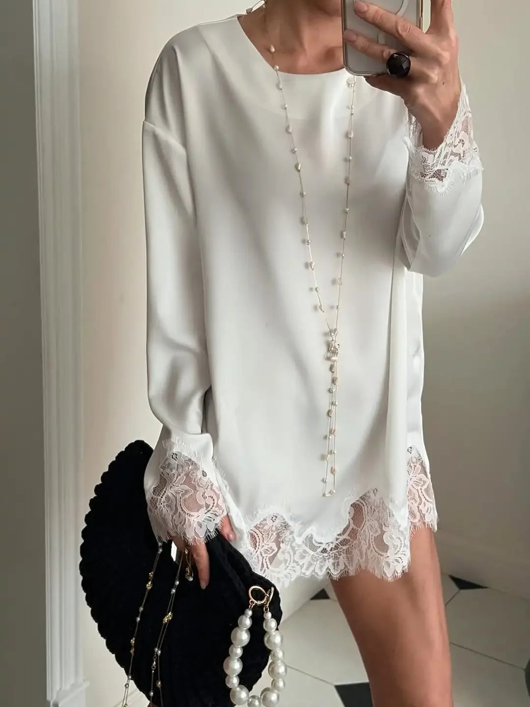 Elegant Satin Lace Midi Dress