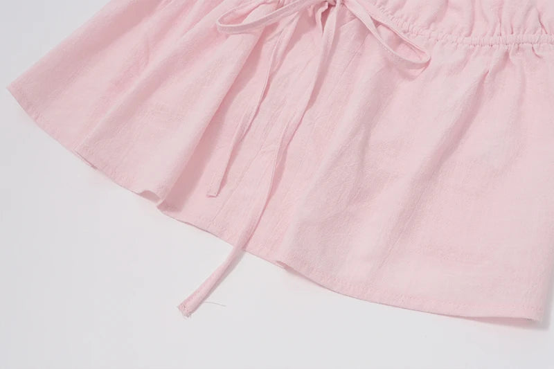 Off Shoulder V‑Neck Pink Crop Tank Top