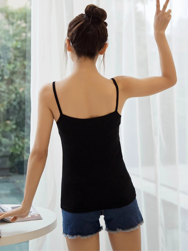 BasicBreeze™ solid cotton strap camisole in black, perfect for everyday casual wear.