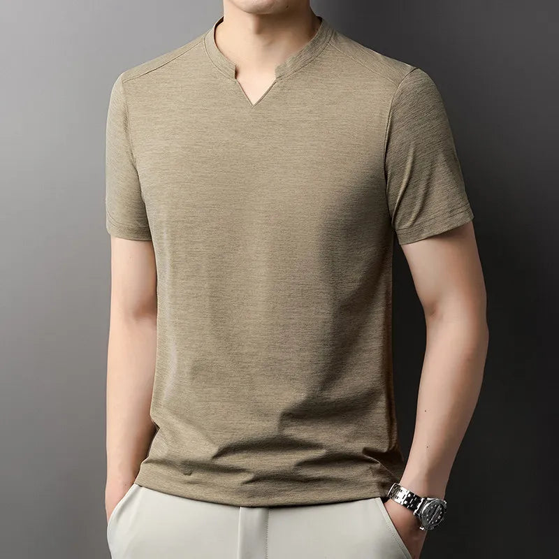 Men V-Neck Solid Short Sleeve T-Shirt