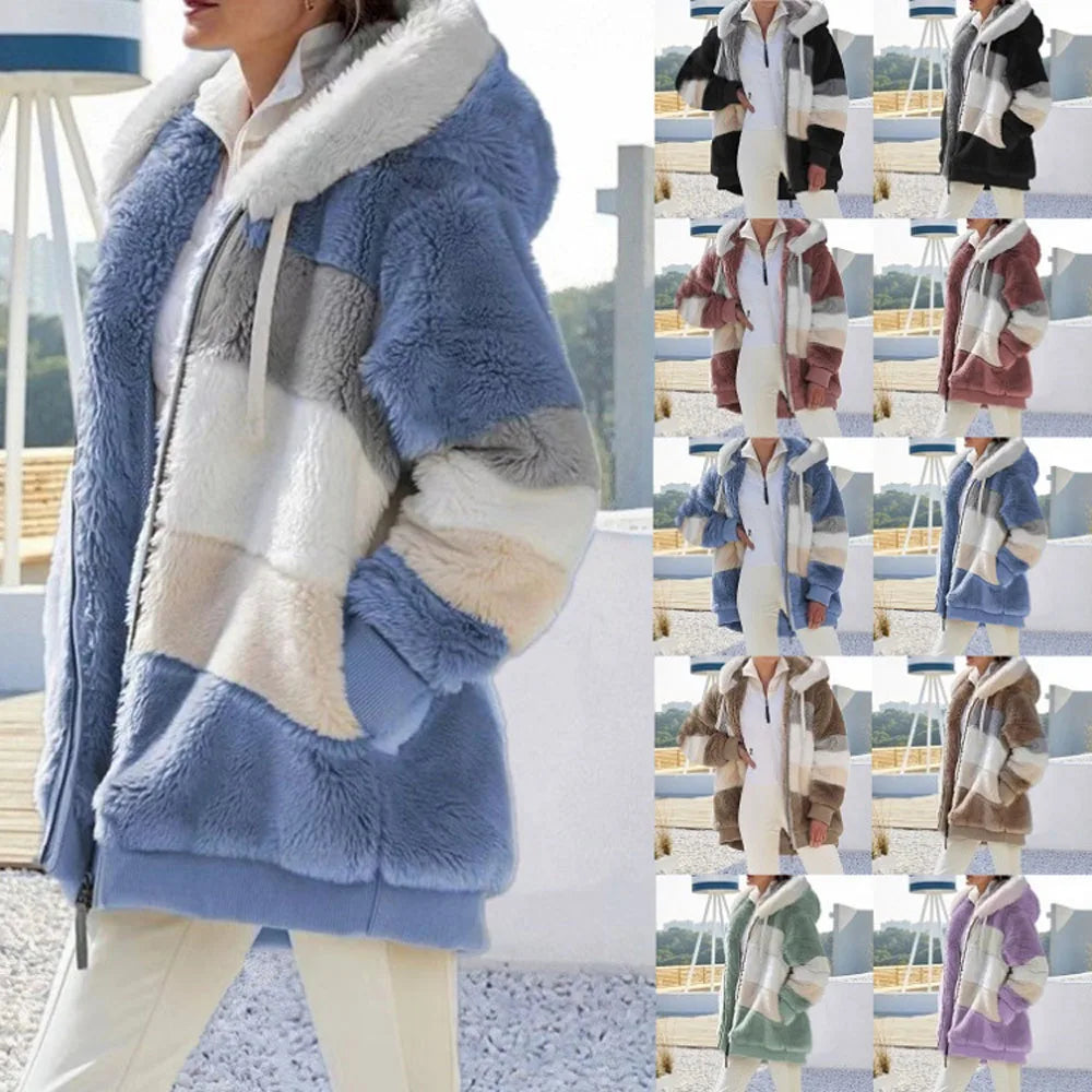 Women's Plus Size Long Teddy Bear Coat