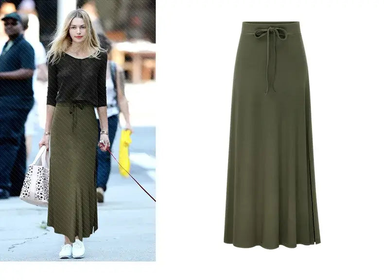 Women Knit Split Long A-Line Skirt