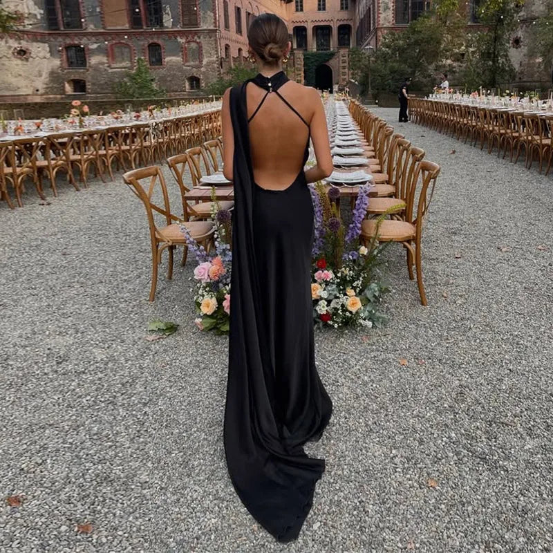 Luxe Satin Halter Evening Gown