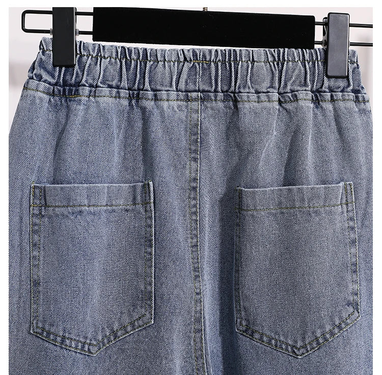 بنطلون جينز نسائي واسع الساق بمقاسات كبيرة 2025