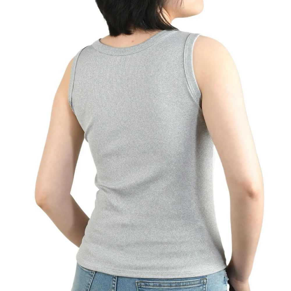 Back view of a gray anti-slip invisible cami for women, showcasing its lightweight and slimming design.