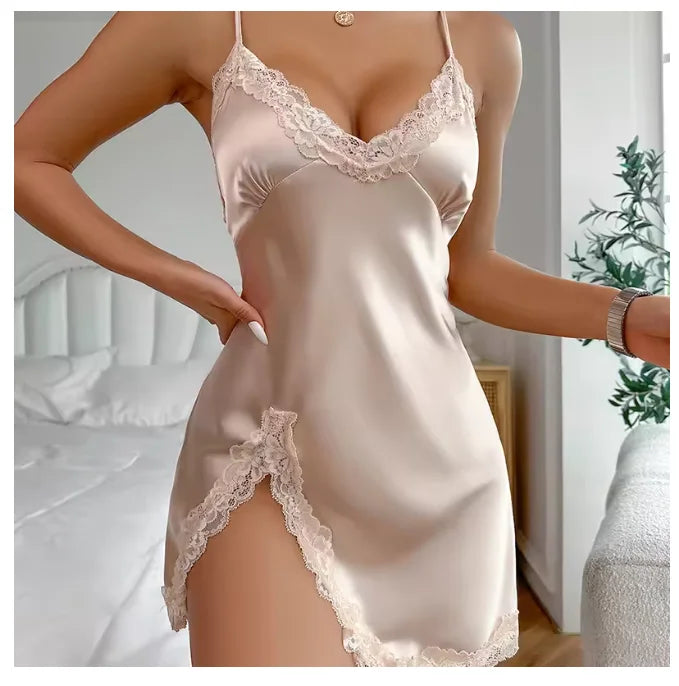 قميص نوم نسائي من الساتان بدون ظهر