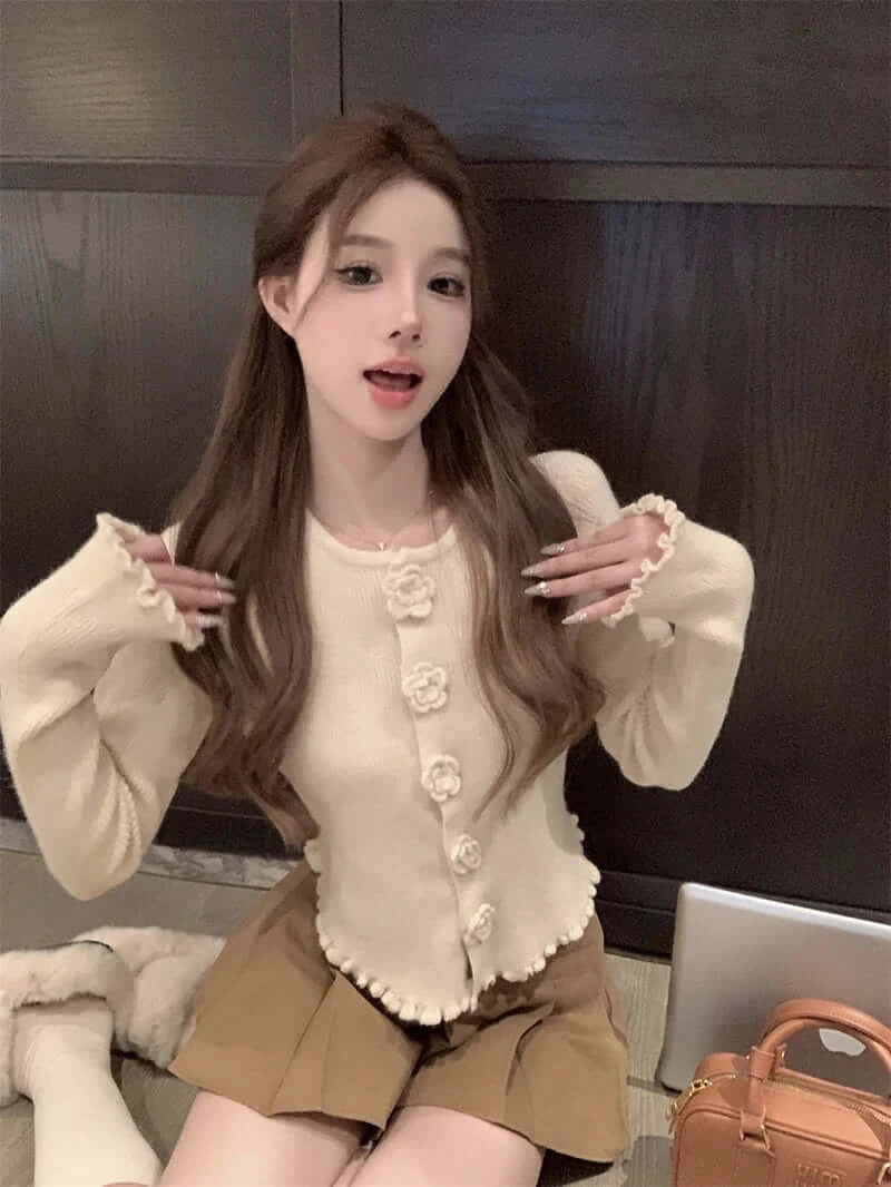 كارديجان نسائي قصير محبوك مزهر