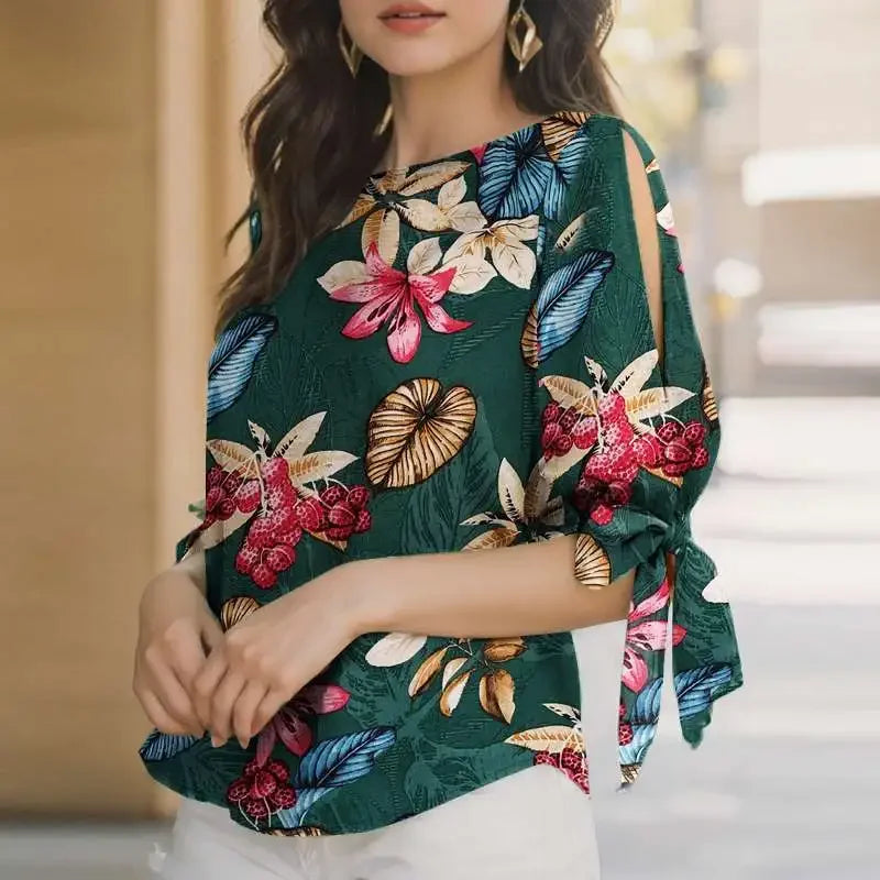 بلوزة تونيك كبيرة الحجم منقوش عليها نقاط بولكا للنساء