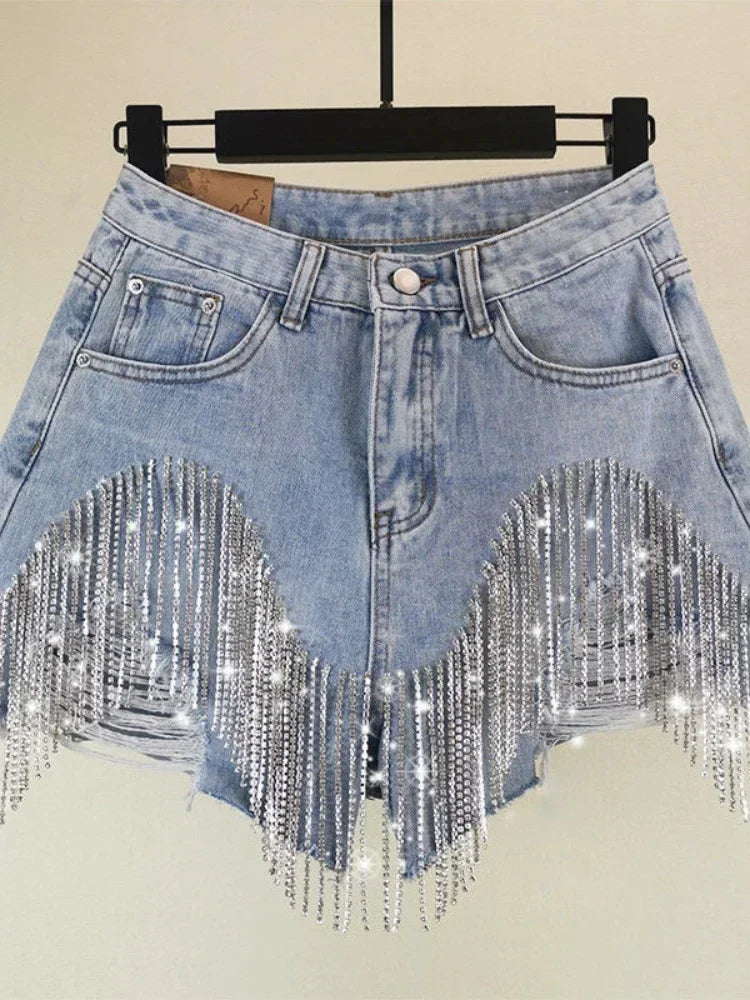Diamond Tassel Summer Denim Shorts