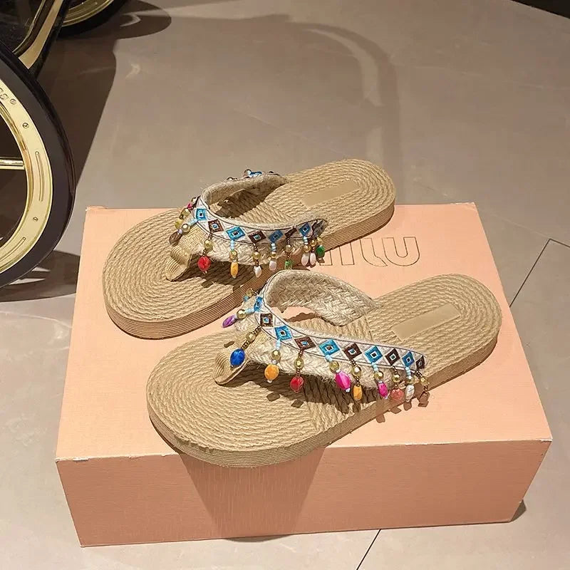 صنادل شاطئ نسائية بكعب منخفض ومضادة للانزلاق