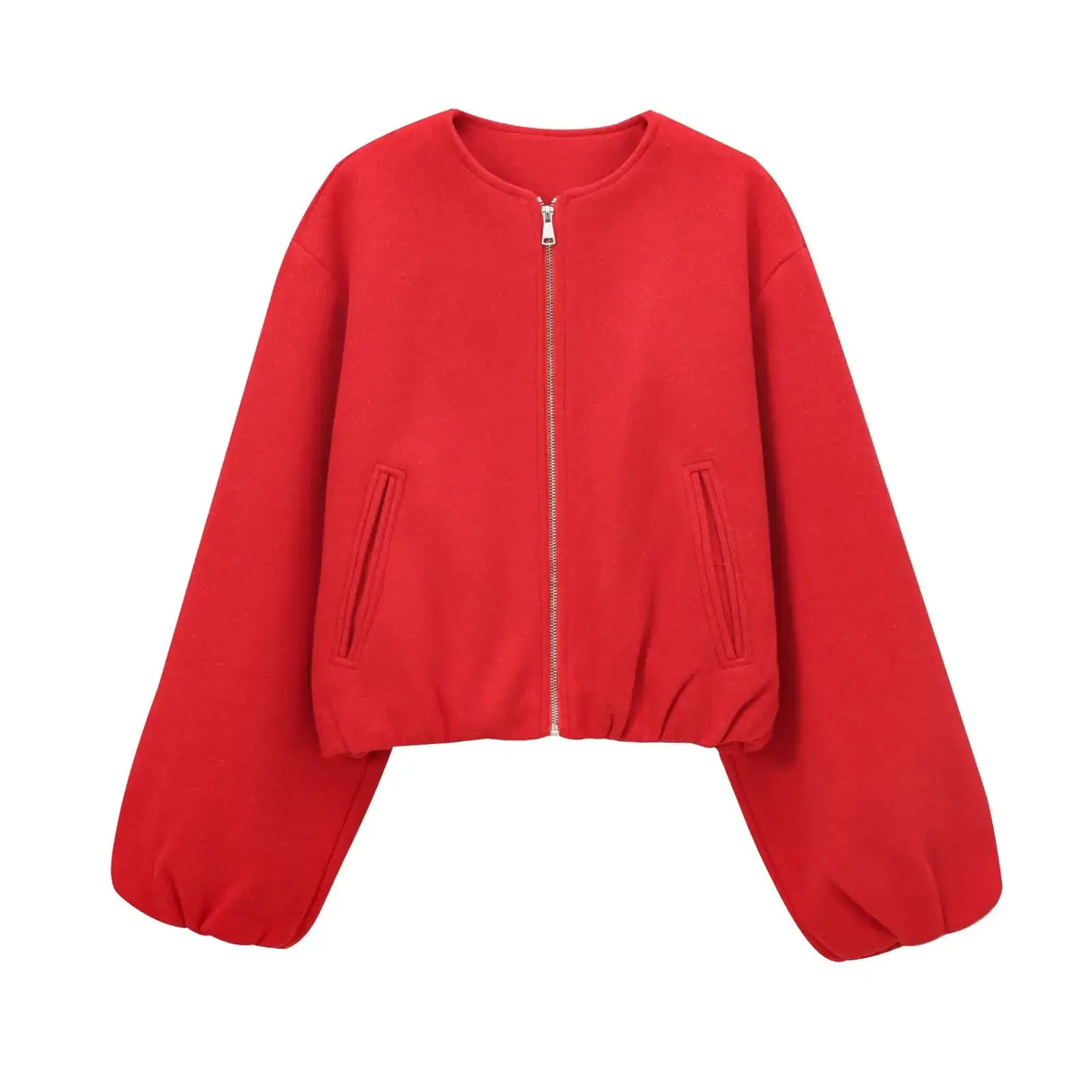 Women Red Zipper Bomber Jacket