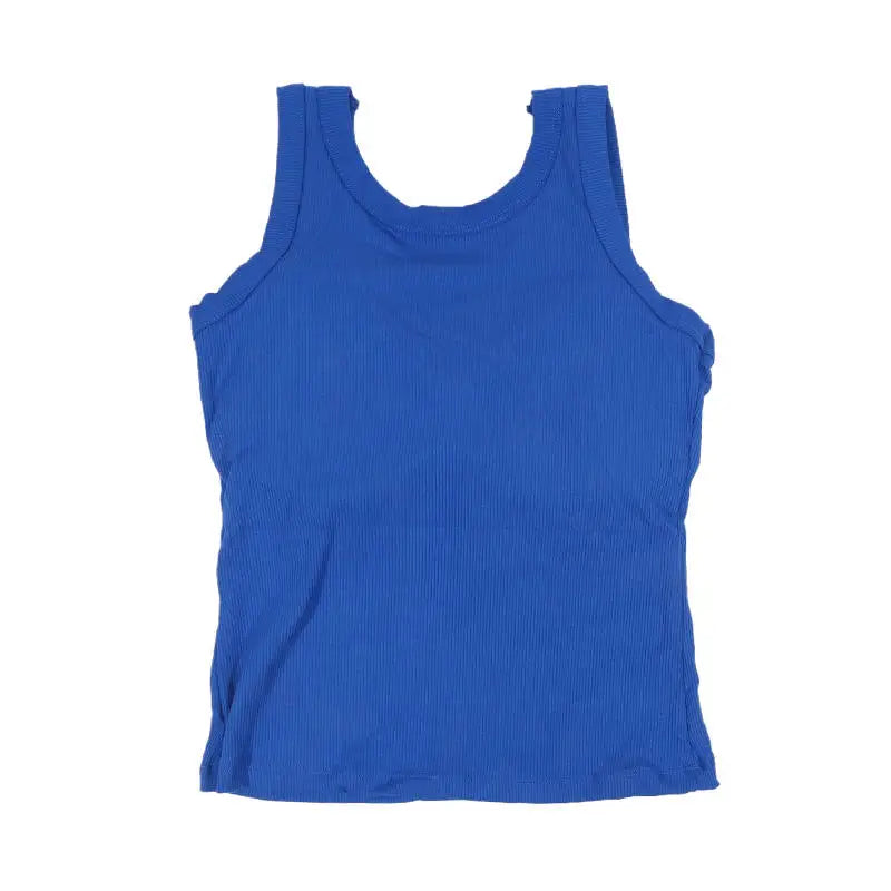 SlimCotz™ blue padded cotton spaghetti camisole vest for women, ideal for summer wear with breathable fabric.