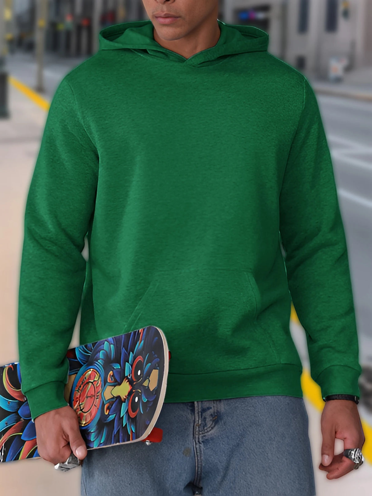 هودي رجالي بمقاسات كبيرة - قصة مريحة مع جيب