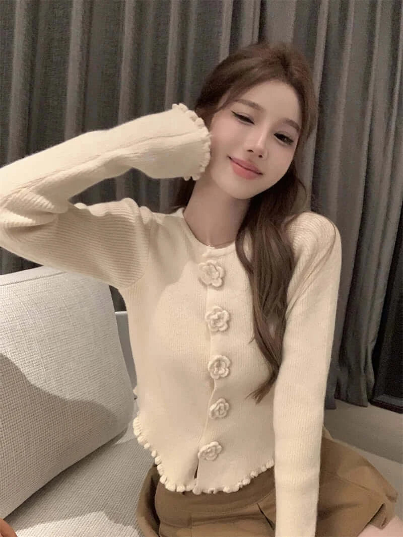 كارديجان نسائي قصير محبوك مزهر