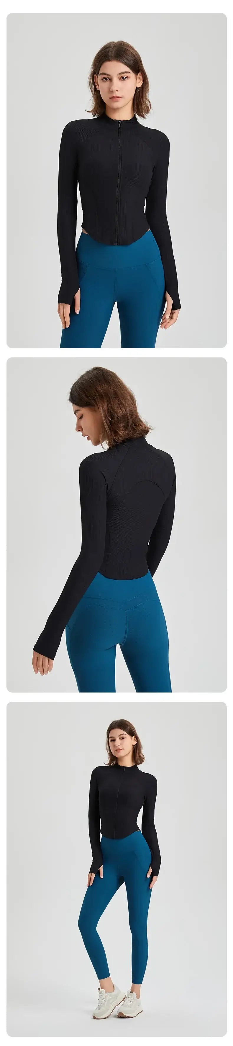 سترة رياضية نسائية ضيقة بسحاب لليوجا