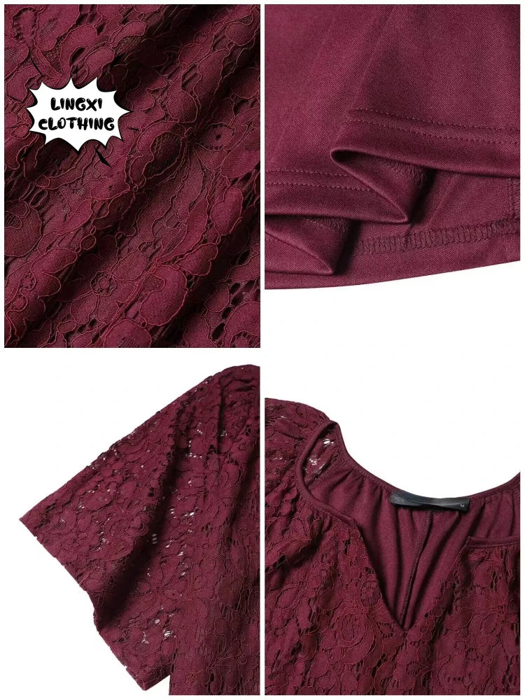 Women Lace V Neck Long Dress