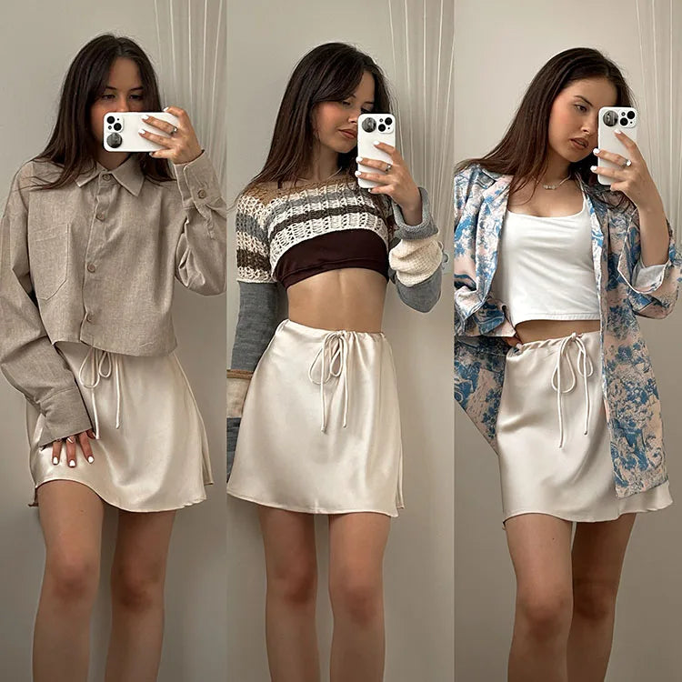 Women Satin Silk Mini Skirt