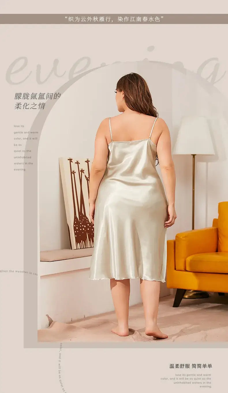 قميص نوم نسائي من الساتان بمقاسات كبيرة