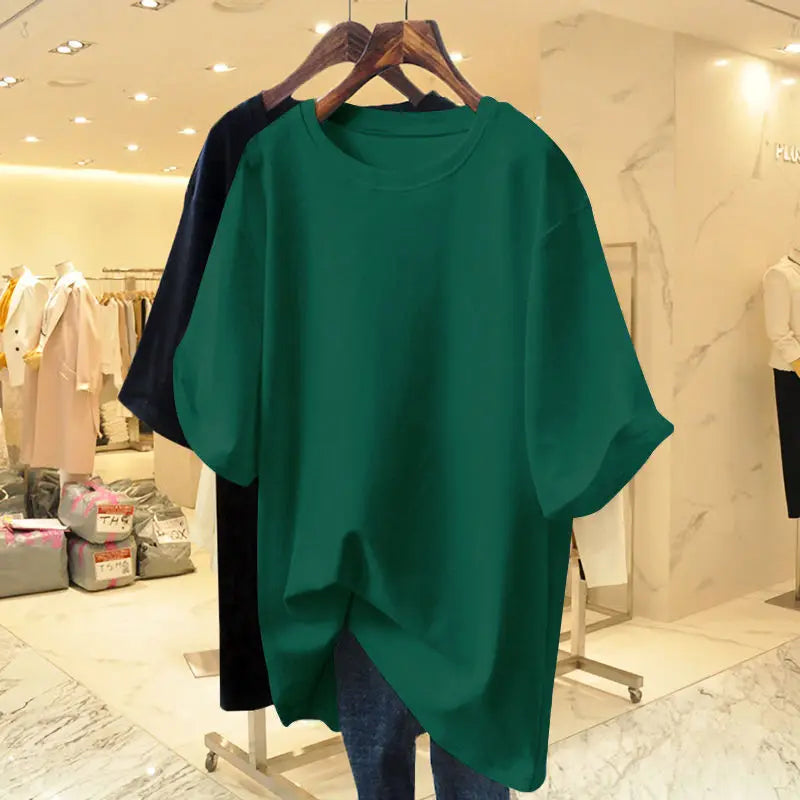 Oversized Cotton O-Neck Tee for Women