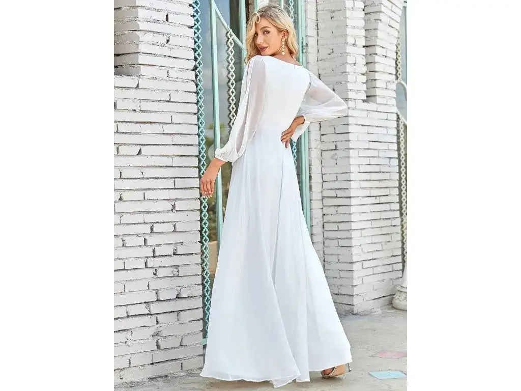 Women Elegant Evening Dress Long Sleeve A-Line Maxi