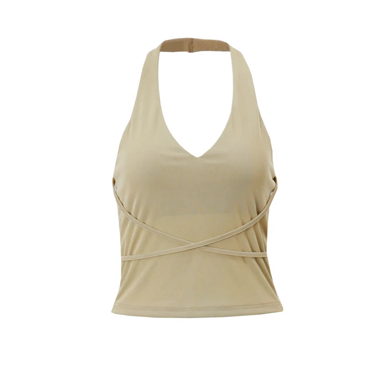 Korean Fashion Backless Halter Crop Tank