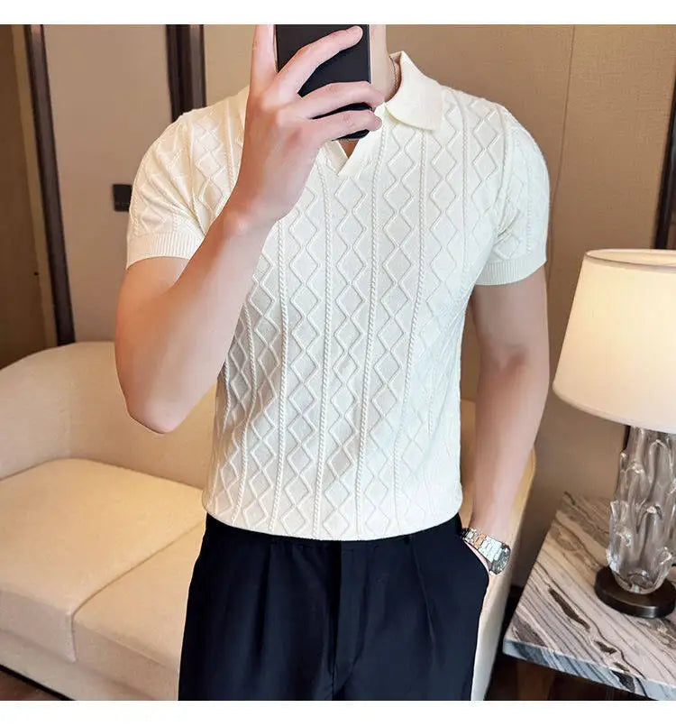 Men Polo Collar Slim Fit Knit Sweater